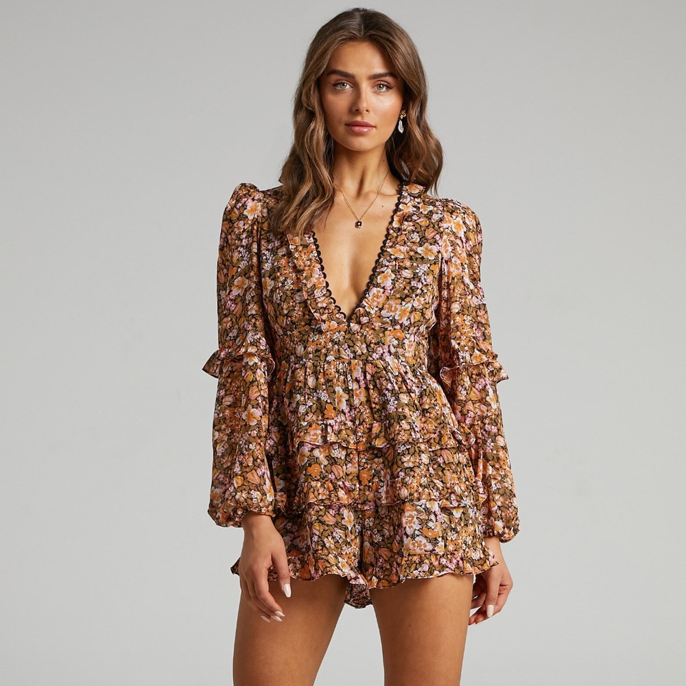 Showpo LIADI PLAYSUIT IN BLACK FLORAL Romper Size 12 (XXL)